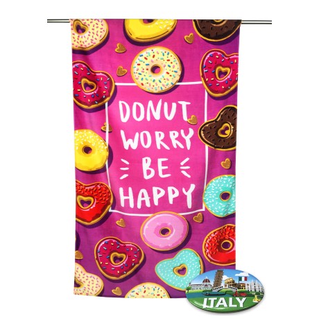 FOTO STRANDTUCH IM SCHWAMM GROSS CM.80x160 DONUTS ROSA und Korkenziehermagnet ITALIEN kostenlos
