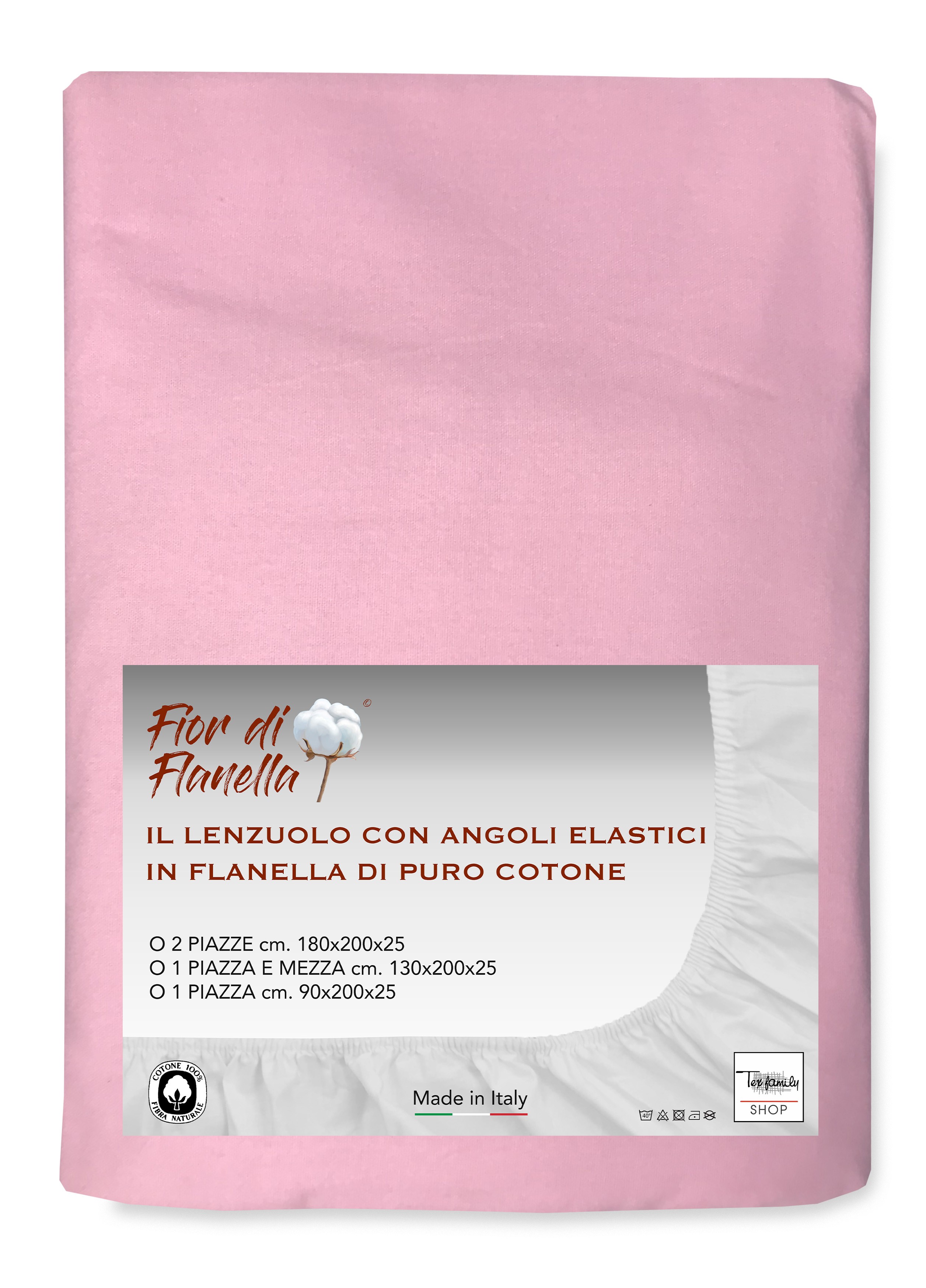 LENZUOLO Con Angoli IN FLANELLA ROSA Fior di Flanella © TUTTE LE MISURE  Misura 1 PIAZZA